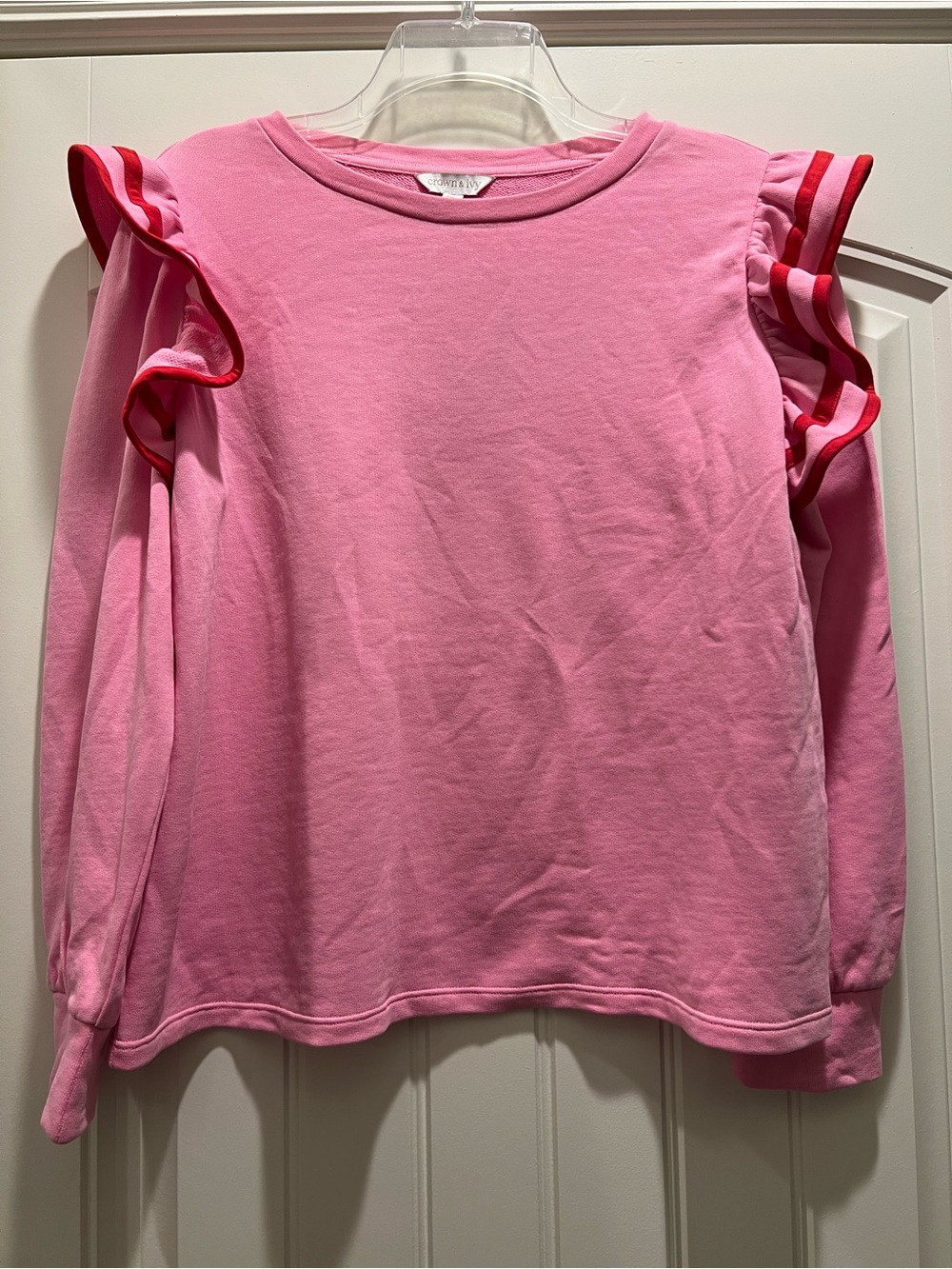 NWT Women’s Pink Ruffle Shoulder Long-Sleeve Top